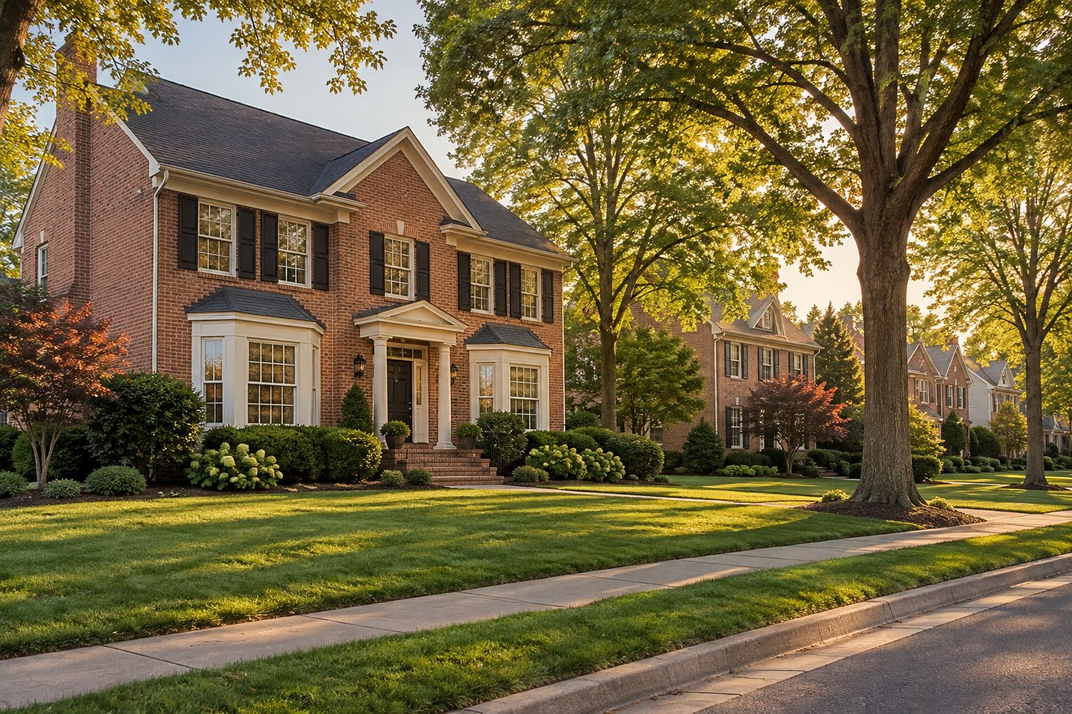 A Northern Virginia home with a tree lined yard, illustrative